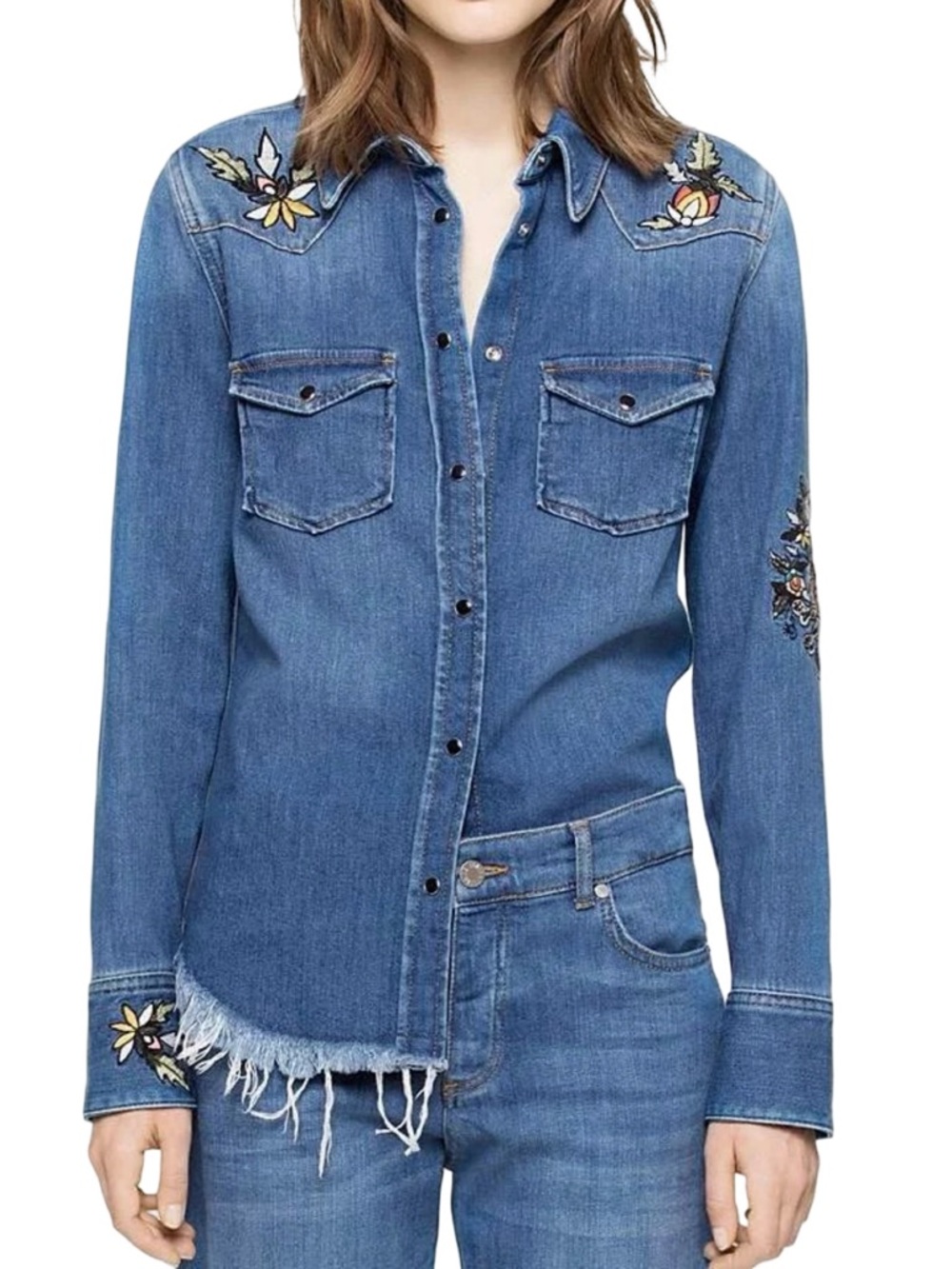 Zadig & Voltaire Thelma Deluxe Embroidered Love Now Denim Shirt